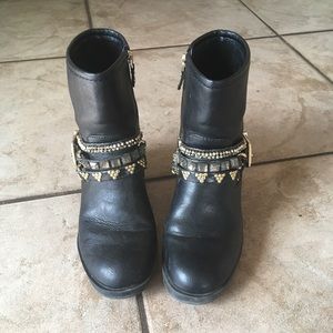 Beaded Buckle Strap Side Zipper Short Boots